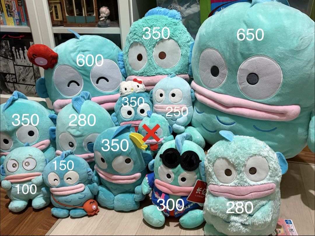 Sanrio Hangyodon Plush Toys Collection (Category: Plushies & Soft Toys) located in Rizal. Submitted by jeetkeun (Listing ID 1465759152, Image 2). Description: - Prices range from ₱100 to ₱650 (individual prices marked in photos) - PHP 3.8k if take all - All with etiketa - Loc: San Mateo, Rizal.