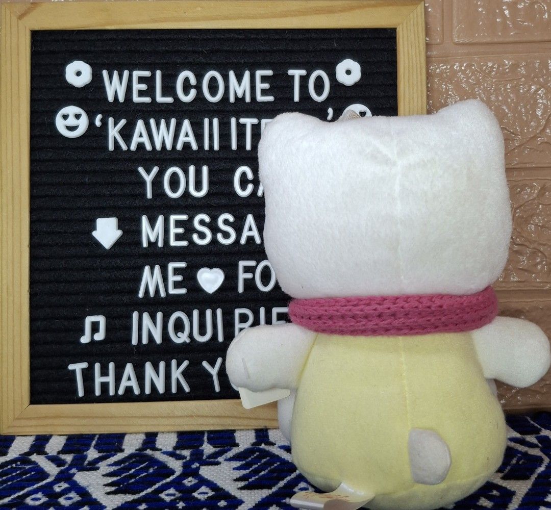 Sanrio Hello Kitty Pink Scarf Plush Toy (Category: Plushies & Soft Toys) located in Bulacan. Submitted by kawaii_items_stuffed_toys (Listing ID 1469743196, Image 3). Description: Brand new From japan box Sanrio Eikoh 1976-2002 Hello Kitty Pink Scarf Height 9inches/23cm Just message me if you ever want to see more pictures of the item, I'm more than glad to assist you. 📌Location: San Jose Del Monte Bulacan, Philippines 🛵Shipping: Flash/Lalamove 