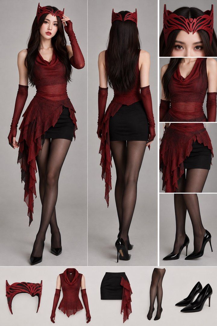 Scarlet Witch Cosplay Costume Full Set (Category: Sets or Coordinates) located in Manila. Submitted by rcxio (Listing ID 1469654202, Image 1). Description: - Complete Scarlet Witch cosplay set (never used) - Includes red cowl top, mesh long sleeves, skirt & scarlet witch tiara from Redesign - Ideal for Halloween, conventions, and costume parties -SIZE: Fits S-M RFS: got a new costume for halloween.