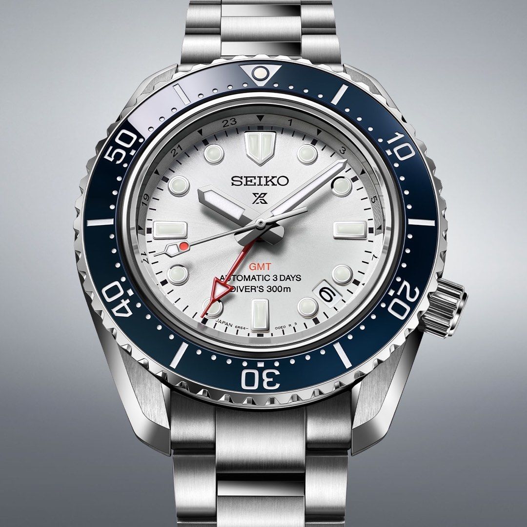 Seiko Marine Master 1968 Heritage SPB519J1 (Category: Men's Watches) located in Manila. Submitted by fletchd (Listing ID 1469737490, Image 2). Description: - Brand: Seiko Prospex GMT Automatic Watch - Dial: Silver sunburst dial with a prominent red GMT hand and date window - Bezel: Blue rotating bezel with white markers - Case & Bracelet: Durable stainless steel construction - Performance: Reliable automatic movement with an impressive 3-day powe