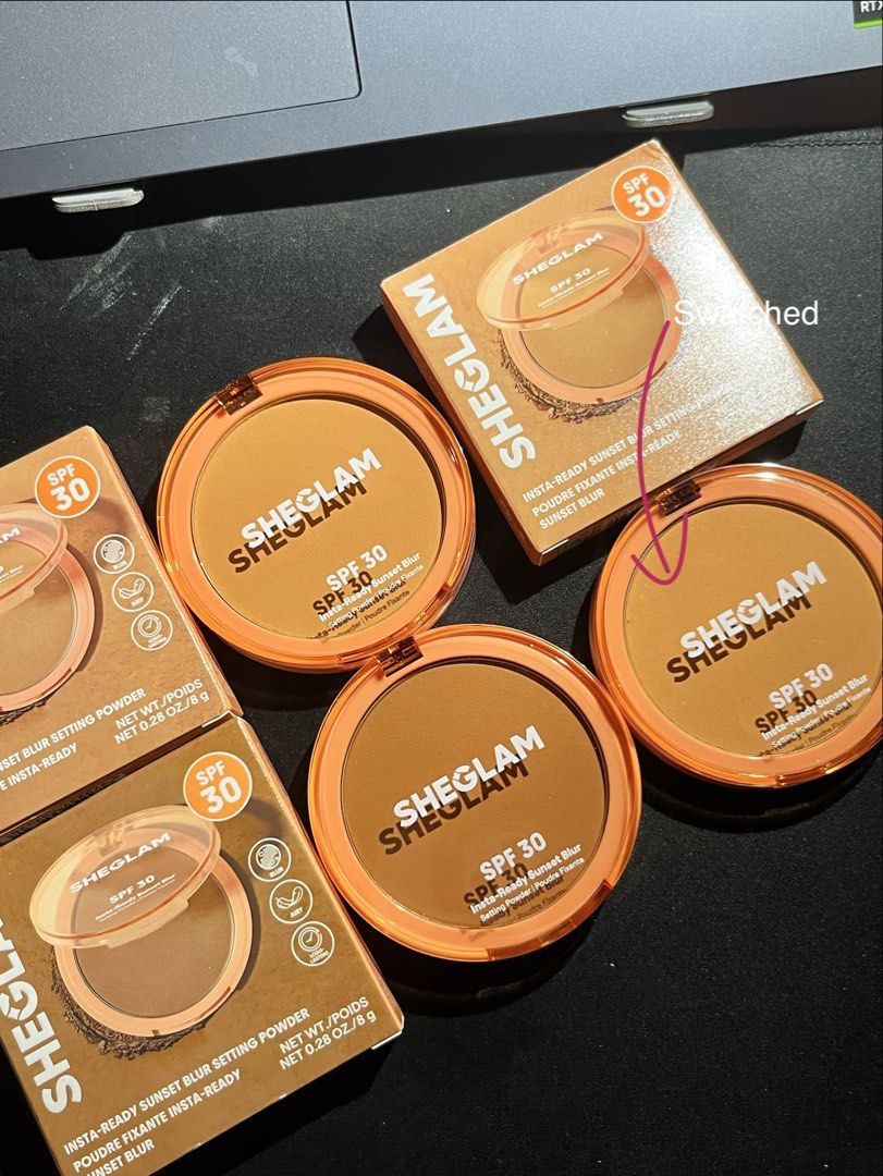 SHEGLAM Insta-Ready Sunset Blur Setting Powder SPF 30 (Category: Makeup) located in Manila. Submitted by jelatosells (Listing ID 1469645621, Image 2). Description: - Brand: SHEGLAM - Shade: Brand New - 13 Smooth Sand & 14 Cocoa Loco Swatched: 13 Smooth Sand - Perfect for Morena Girlies! - Product: Insta-Ready Sunset Blur Setting Powder with SPF 30 - Packaging: Original packaging included for all - Key Benefits: Lightweight formula, long-lasting w