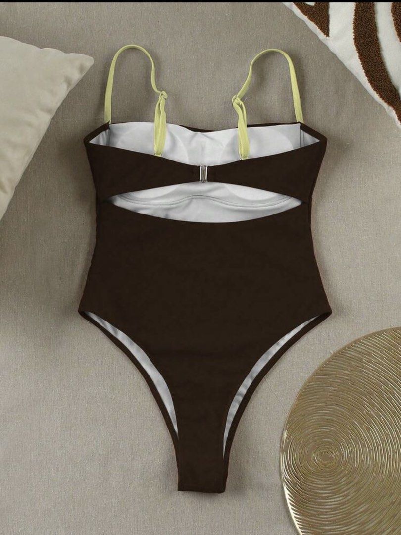 Shein Brown Spaghetti Strap One-Piece Swimsuit (Category: Bikinis & Swimsuits) located in Baliuag. Submitted by _lileuphoria (Listing ID 1469629422, Image 3). Description: - Size: M - Worn once - Courier: J&T.