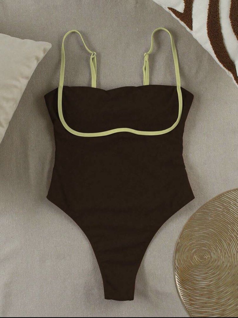 Shein Brown Spaghetti Strap One-Piece Swimsuit (Category: Bikinis & Swimsuits) located in Baliuag. Submitted by _lileuphoria (Listing ID 1469629422, Image 2). Description: - Size: M - Worn once - Courier: J&T.