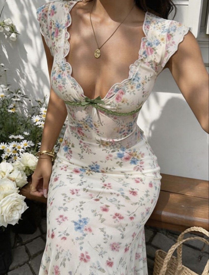 Shein dainty maxi dress (Category: Dresses) located in Cabuyao City. Submitted by girlontherockspreloved (Listing ID 1469619242, Image 1). Description: Like new used once only. No flaw. Fits S-M. Super pretty in actual. Very flattering when worn 🥰.