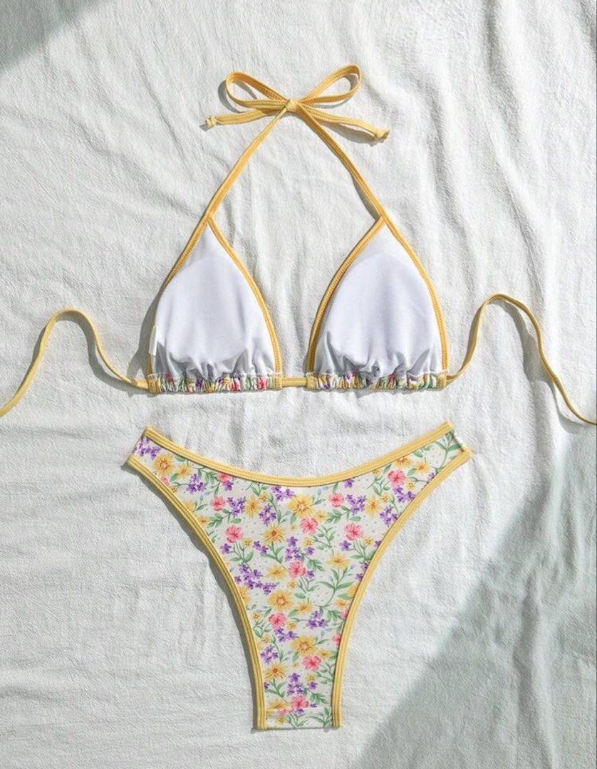 Shein Floral Triangle Bikini Set with Yellow Trim (Category: Bikinis & Swimsuits) located in Cainta. Submitted by lovecalluengg (Listing ID 1469600072, Image 2). Description: Used once only.