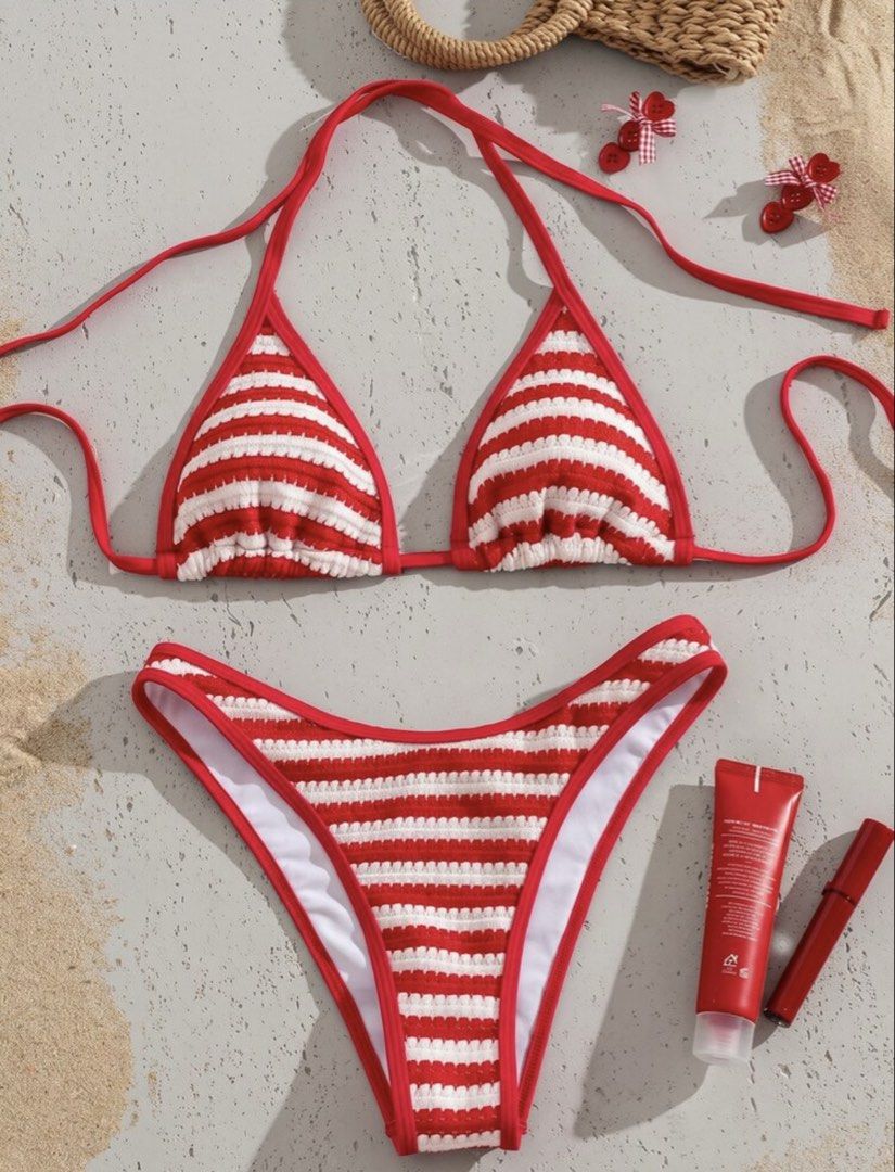 Shein Red and White Striped Halter Bikini Set (Category: Bikinis & Swimsuits) located in Cainta. Submitted by lovecalluengg (Listing ID 1469599999, Image 2). Description: Used once only.