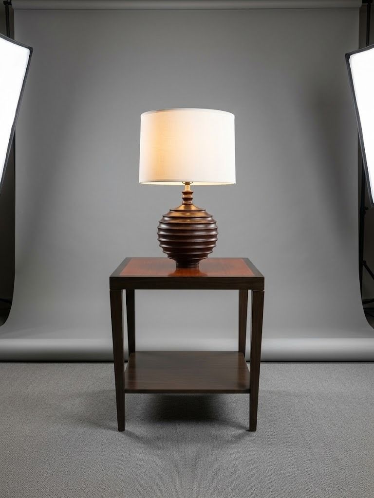 SIDE TABLE (Category: Lighting) located in Valenzuela. Submitted by jesspesongco (Listing ID 1469618571, Image 1). Description: SIDE TABLE NEWLY REFURBISHED SIZE: L61cm W61cm H64cm PRICE: P4,500 ✔Dark brown wooden base with stylish horizontal ridged detailing ✔Versatile design perfect for living rooms, bedrooms, or studies 📍 LOCATION: OFFICEBUSTERS BALINTAWAK 👤 Look for: Hesus 📞 0961 690 4709.