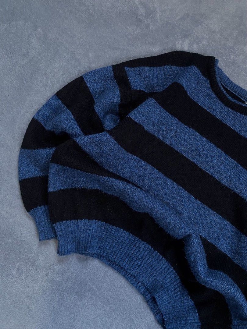 Soft Knitted Sweater Blue Black Outline Jacket (Category: Coats, Jackets and Outerwear) located in Manila. Submitted by fitmitless.fl (Listing ID 1469724232, Image 2). Description: width: 24 length: 25 color rate:10/10 condition:10/10 Issue: n/a.