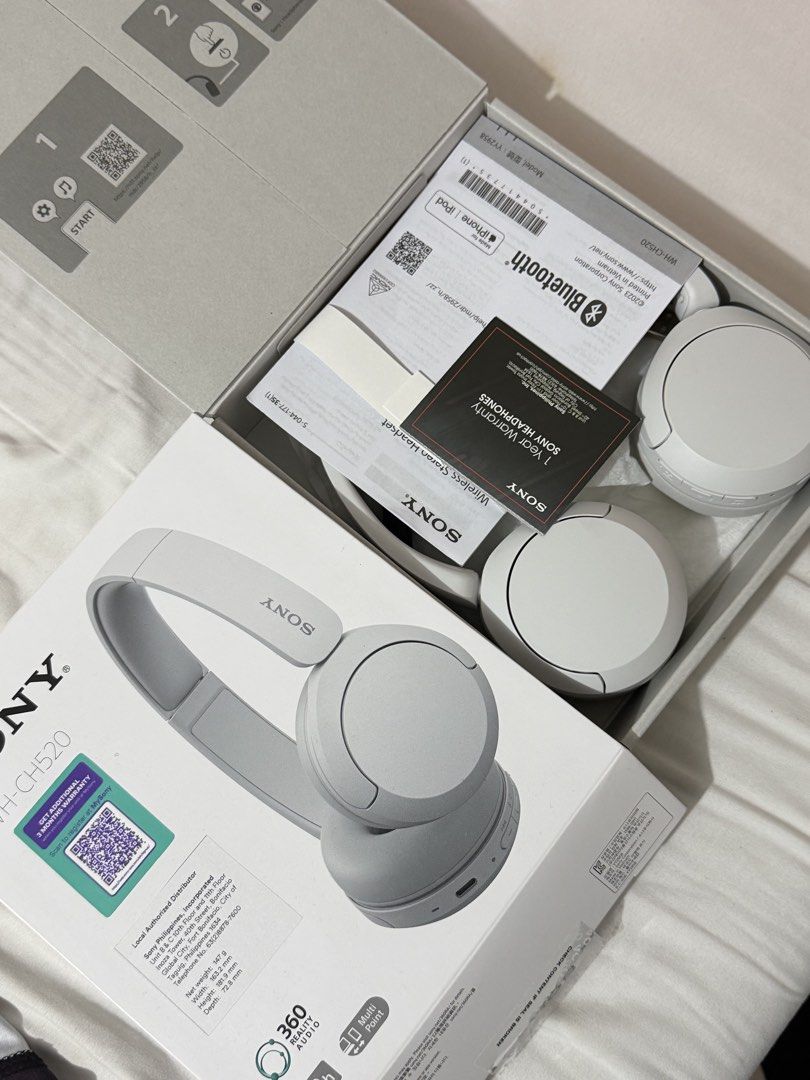Sony WH-CH520 Wireless Stereo Headset White (Category: Headphones & Headsets) located in Iligan City. Submitted by maetamina (Listing ID 1469592916, Image 1). Description: - Item: Sony WH-CH520 Wireless Stereo Headset - Color: White - Condition: Like new. 1 day lang nagamit. - Battery Life: Up to 50 hours of playback - Key Features: Multi-point connection support and 360 Reality Audio - Inclusions: Complete with original manuals, warranty card, a