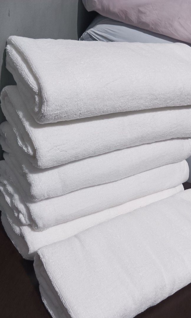 Spa Cotton White Bath Towel Big Size (Category: Bedding & Towels) located in Manila. Submitted by betchiebe (Listing ID 1469680252, Image 3). Description: Brand New:: Pure Cotton Bath Towel ( Hotel Quality ) Absorbent Soft Cotton Fabric Actual Photo Weight: 438 Grams Hindi naghihimulmul Size 27 x 54 inches / 70cm x 140cm Price: 290.00 Per piece Best for Commercial use like Hospital, Spa, Resorts, and Hotel Many Stocks available on hand.