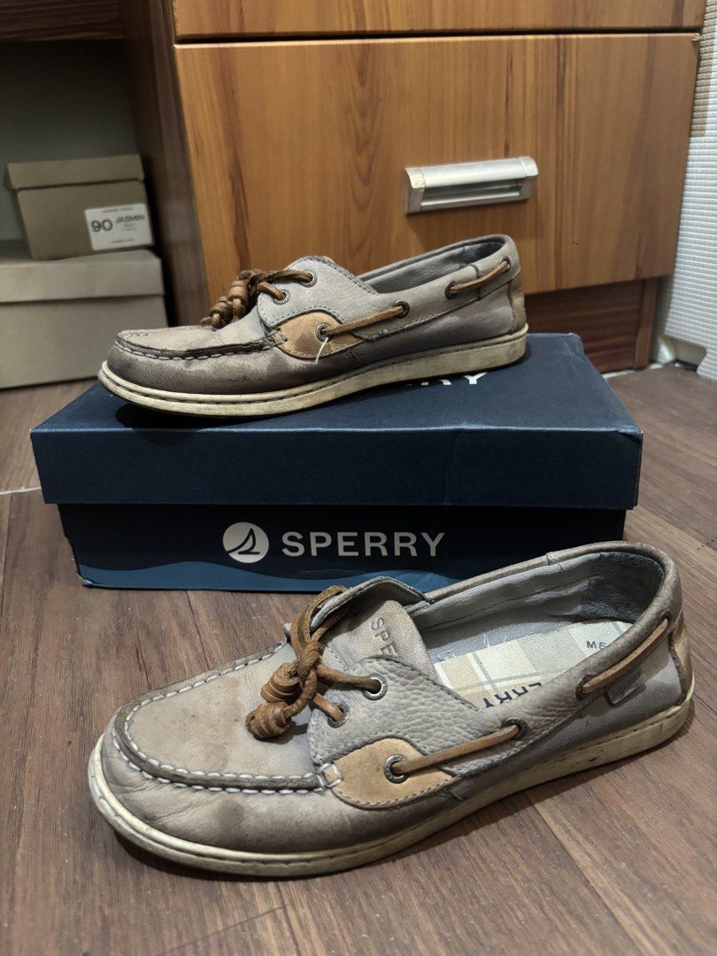 Sperry Memory Foam Boat Shoes Grey Brown (Category: Casual Shoes) located in Manila. Submitted by elyxbns (Listing ID 1469618623, Image 1). Description: - Brand: Sperry - Color: Grey and brown - Material: Leather and canvas panels with brown leather laces - Comfort: Plaid print memory foam insoles - Inclusions: Comes with original Sperry shoe box - Condition: Excellent / Well-maintained.