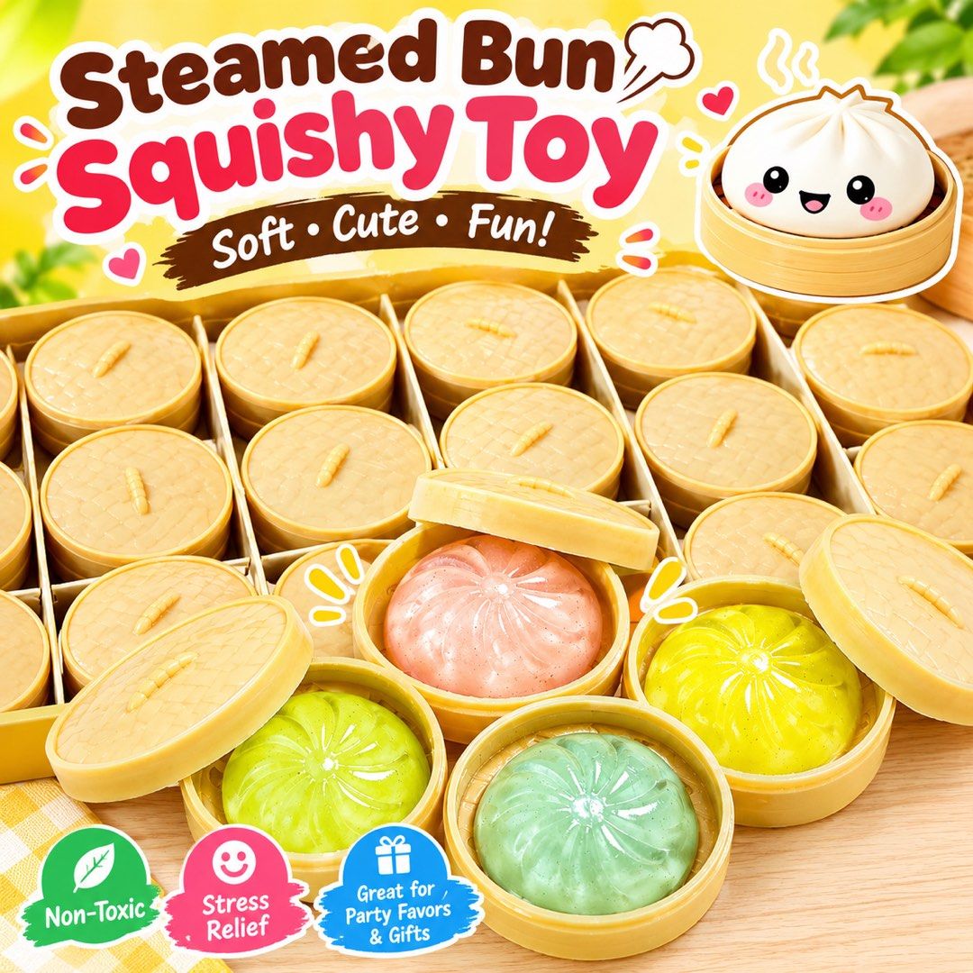 Squishy Dumpling Toy with Mini Steamer Baskets (Category: Kids Toys) located in Manila. Submitted by quininionlineshop (Listing ID 1469649037, Image 1). Description: - Can Ship within the day via lalamove - Soft and squishy dumpling steamed bun toys - Each bun comes with its own mini plastic steamer basket container - Comes in bright, vibrant colors: pink, yellow, green, and blue - Great as a fidget toy, stress reliever, or unique party favor - M