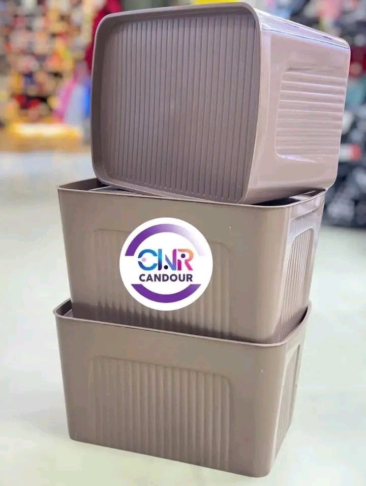 Stackable Plastic Storage Boxes with Lids Various Colors (Category: Storage Boxes & Baskets) located in Quezon City. Submitted by marecel146 (Listing ID 1469618021, Image 3). Description: - Set of 3 stackable plastic storage containers with matching lids - Modern ribbed design on the sides for a clean, aesthetic look - Durable and sturdy build for everyday use - Ideal for organizing clothes, toys, and daily clutter - Available in trendy colors: p