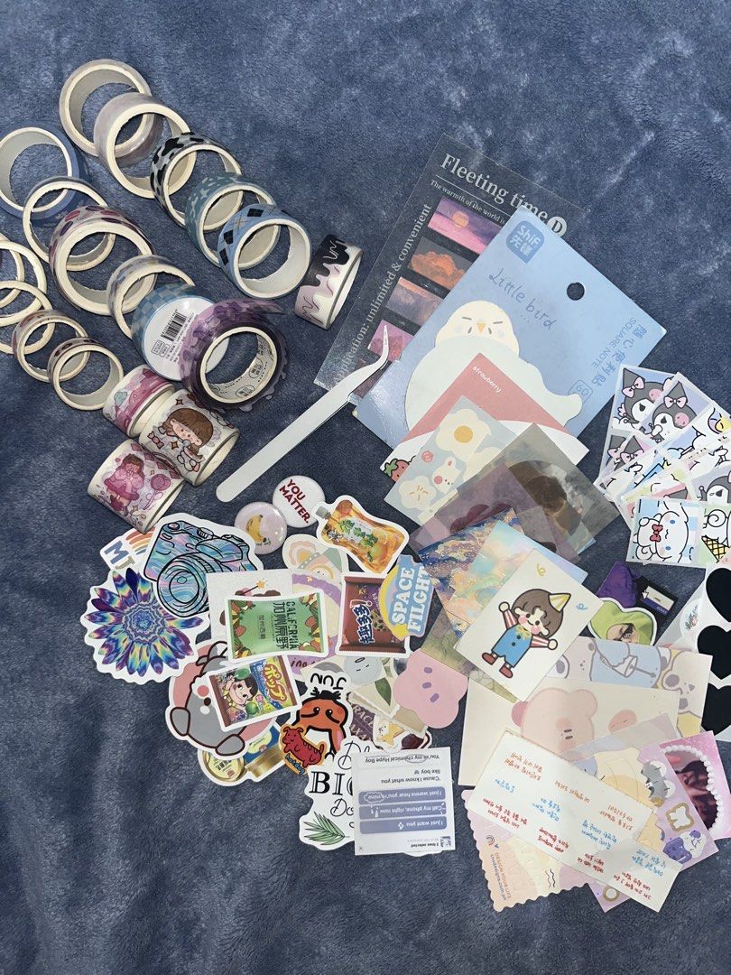 Stationery bundle for scrapbook/journal (Category: Stationery & School Supplies) located in Tarlac. Submitted by yuejunnie (Listing ID 1469604519, Image 1). Description: - Journaling supplies bundle for planners and scrapbooking - Includes washi tapes, stickers, sticky notes, pin, and tweezers - Everything pictured comes in the set -80+ pcs all in.