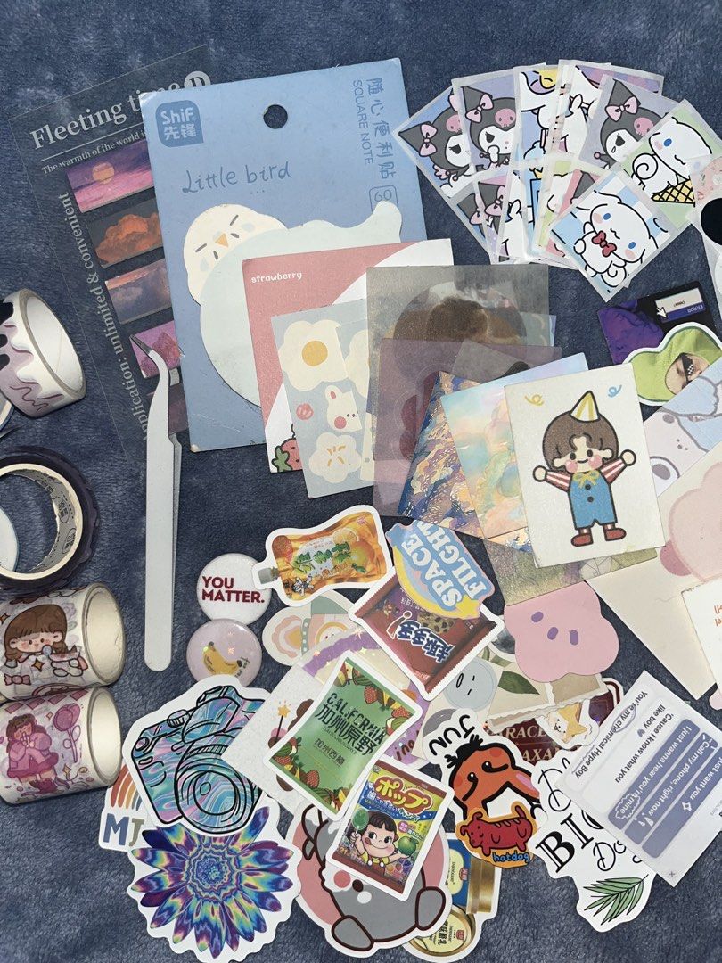 Stationery bundle for scrapbook/journal (Category: Stationery & School Supplies) located in Tarlac. Submitted by yuejunnie (Listing ID 1469604519, Image 3). Description: - Journaling supplies bundle for planners and scrapbooking - Includes washi tapes, stickers, sticky notes, pin, and tweezers - Everything pictured comes in the set -80+ pcs all in.