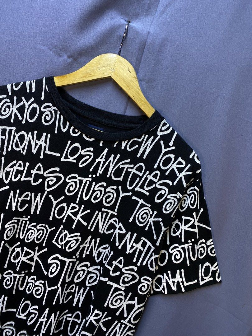 STUSSY “CITIES” AOP (Category: Tshirts & Polo Shirts ) located in Makati City. Submitted by drip.poww (Listing ID 1469734972, Image 2). Description: - Authentic Stussy - Color: Black - Size: Meduim - Dimes: 21x29 - Authentic - Excellent condition - Need wash, fresh from bale - Material: 100% Cotton Please don’t expect too much—these are thrifted (ukay) items. 😊 !!STILL NEGOTIABLE!!.