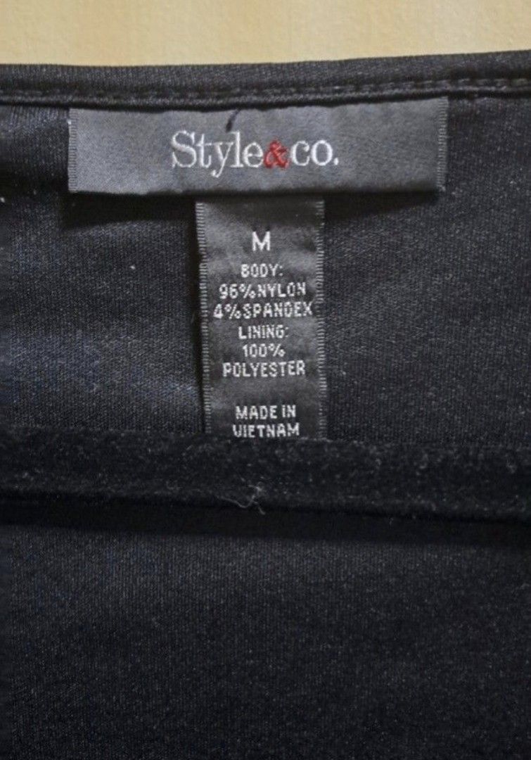 Style & Co. Black Lace Blouse (Category: Blouses) located in Manila. Submitted by thrifter_lifestyle (Listing ID 1469581656, Image 2). Description: Brand: Style & Co. (bought in the US) Lace material, black lining in torso area Short Sleeves Flares at the bottom (see close up photo) Material: as indicated in tag, light stretch from spandex No issues 😀 RFS: no longer fits me, no worn photos..