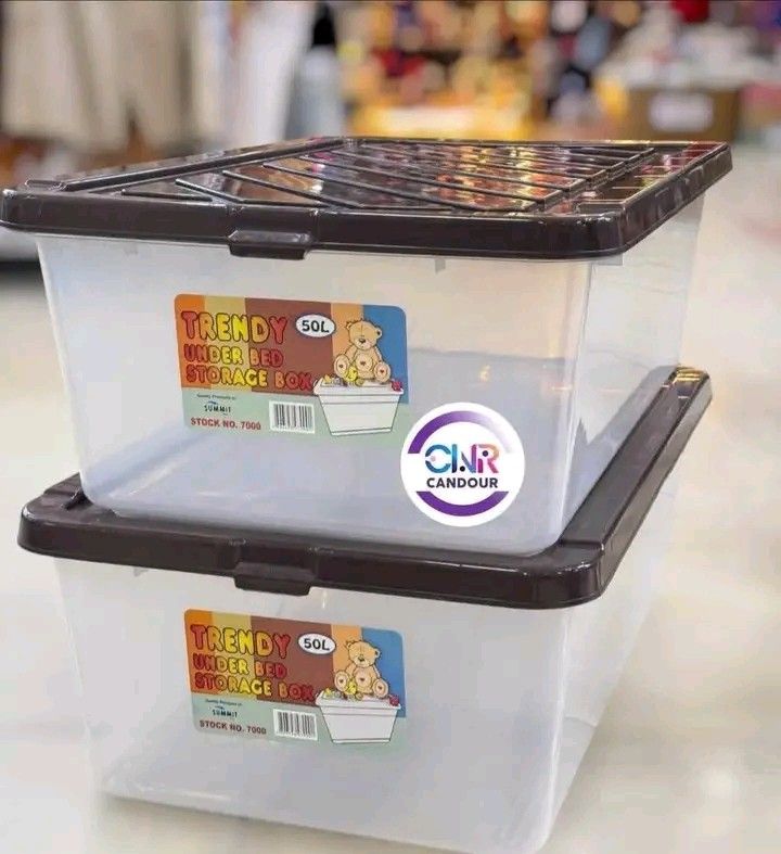 Summit Trendy Under Bed Storage Box 50L Brown (Category: Storage Boxes & Baskets) located in Quezon City. Submitted by marecel146 (Listing ID 1469617090, Image 3). Description: - Brand: Summit - Capacity: 50 Liters - Color: Clear body with brown lid and latches - Design: Low-profile, specially made to slide easily under beds - Uses: Perfect for organizing clothes, toys, extra bedding, and more - Quantity: 2 units available.