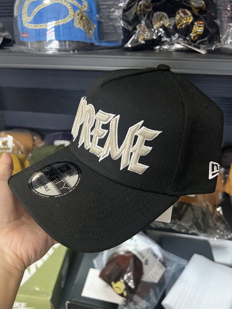 Supreme spellout 9forty cap (Category: Caps & Hats) located in Cavite. Submitted by ziicollections (Listing ID 1469594641, Image 2). Description: Brand new condition Supreme black spellout 9forty adjustable cap Japan release.