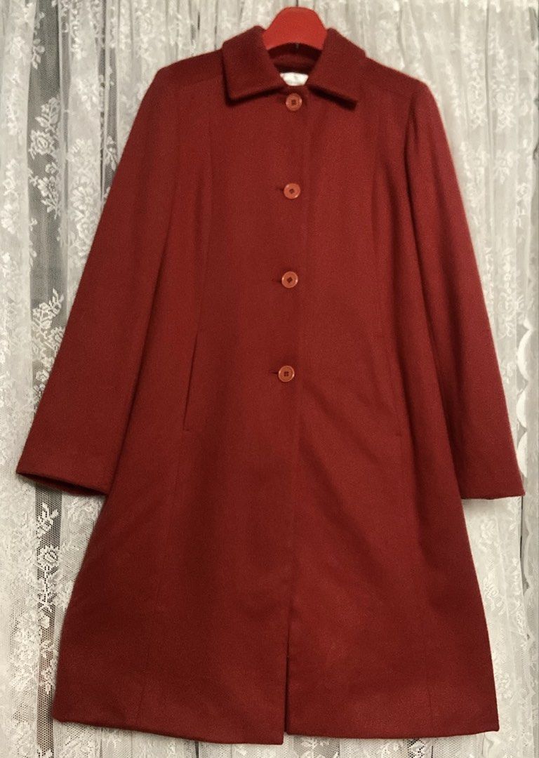 Suzuya Vintage Red Wool-Blend Single-Breasted Car Coat (Category: Coats, Jackets and Outerwear) located in Caloocan City. Submitted by declutteringph. (Listing ID 1469722387, Image 3). Description: Size S on the tag! Dimensions: (inches) Shoulder width: 14 Bust width: 19” Body Length: 37” Sleeves Length: 27”.