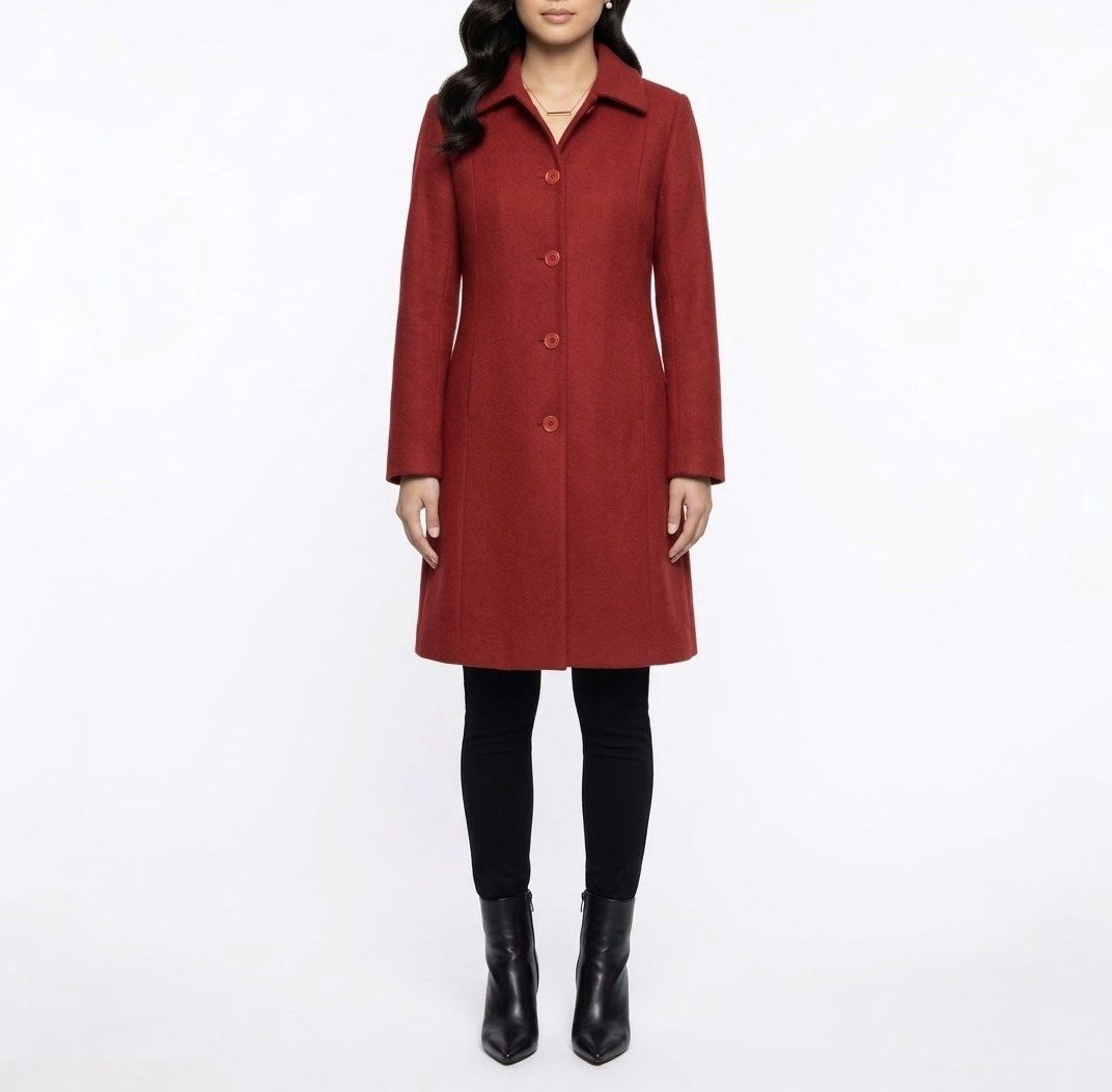Suzuya Vintage Red Wool-Blend Single-Breasted Car Coat (Category: Coats, Jackets and Outerwear) located in Caloocan City. Submitted by declutteringph. (Listing ID 1469722387, Image 1). Description: Size S on the tag! Dimensions: (inches) Shoulder width: 14 Bust width: 19” Body Length: 37” Sleeves Length: 27”.