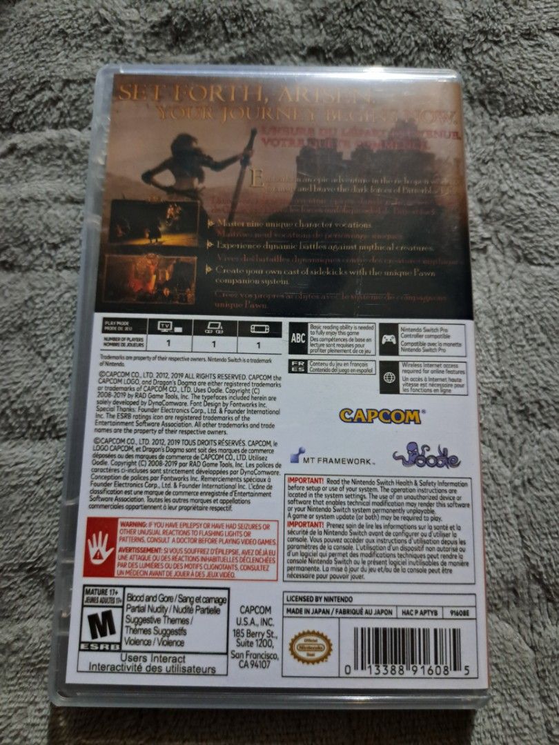 Switch Game Dragons Dogma Dark Arisen (Category: Nintendo) located in Quezon City. Submitted by epic_shockwave8thundersto (Listing ID 1469585655, Image 2). Description: Price-1,300 Good condition,presentable working test all u want sa meet up Location:SM Fairview,Fairview Center Mall,Ever Commonwealth.