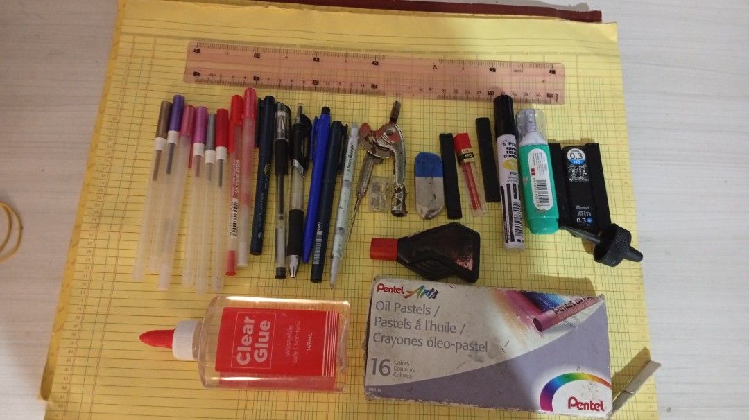 Take all bundle assorted school/stationary/art supplies (Category: Stationery & School Supplies) located in Caloocan City. Submitted by multifacetedg (Listing ID 1469672900, Image 2). Description: What you see is what you get Price Negotiable SF shouldered by buyer MOP Gcash 2pcs Veco columnar pad 50 sheets -> with slight defect and noticable folding, minimal use Pad paper (around 100-200 leaves) -> some defects, thin paper can be easily teared i