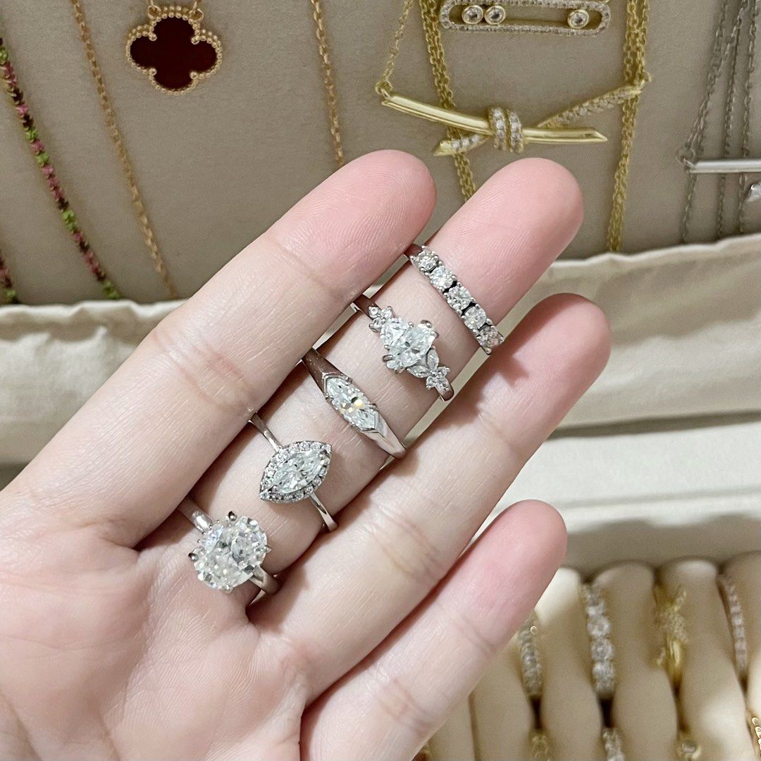 TAKE ALL MOISSANITE RINGS (Category: Rings) located in Talavera. Submitted by curatedbykhy (Listing ID 1469688823, Image 1). Description: REAL MOISSANITE STONES - no certificate but guaranteed can pass tester - take all 5 rings for ₱1,499 only! - titanium setting (non tarnish and hypo-allergenic).
