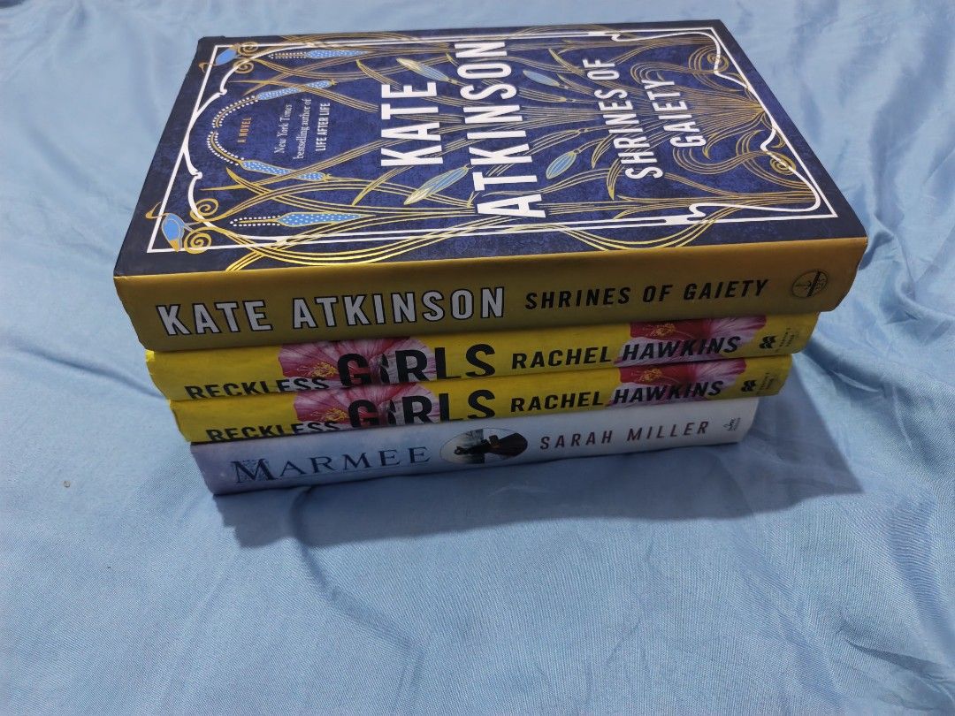 Take all set authentic hardcover books (Category: Storybooks) located in Rizal. Submitted by mionebookshop (Listing ID 1469684472, Image 1). Description: - Genre: Fiction & Thriller - Titles included: Shrines of Gaiety by Kate Atkinson, 2x Reckless Girls by Rachel Hawkins, Marmee by Sarah Miller - Condition: Good shape, clean covers, intact spines - Perfect for book lovers looking to add great reads to their shelf - Selling as a bundle to clear o