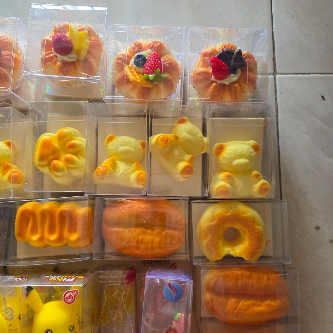 Take all squishy - bundle 2 - 41 pcs (Category: Kids Toys) located in Quezon City. Submitted by orangeypop (Listing ID 1469681086, Image 2). Description: Bundle 2 3 cake roll squishy 5 color changing strawberry 14 bread squishy 3 water bottle squishy 1 gummy bear squishy 5 crunchy pikachu 2 crunchy ice cream 8 hello kitty squishy Total 41 pcs All for P5000.
