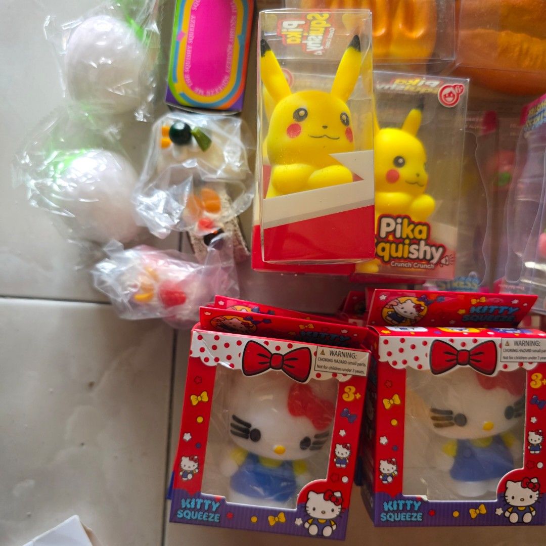 Take all squishy - bundle 2 - 41 pcs (Category: Kids Toys) located in Quezon City. Submitted by orangeypop (Listing ID 1469681086, Image 3). Description: Bundle 2 3 cake roll squishy 5 color changing strawberry 14 bread squishy 3 water bottle squishy 1 gummy bear squishy 5 crunchy pikachu 2 crunchy ice cream 8 hello kitty squishy Total 41 pcs All for P5000.