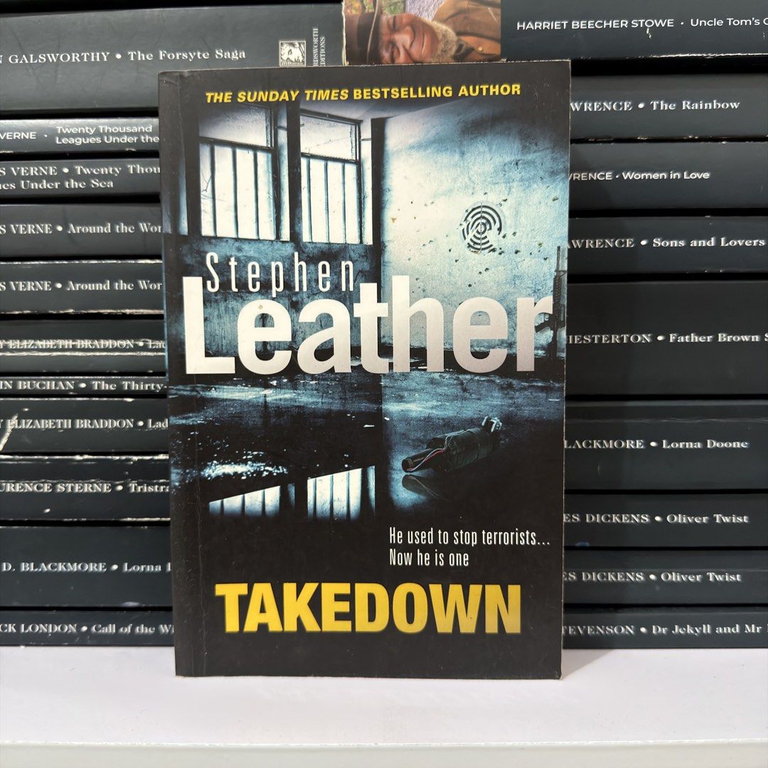 Takedown by Stephen Leather Paperback Thriller Novel (Category: Storybooks) located in Lingayen. Submitted by readwjane (Listing ID 1469591700, Image 1). Description: - Title: Takedown by Stephen Leather - Genre: Crime, Action, and Thriller Fiction - Plot: A former terrorist stopper turns into a terrorist in this high-stakes page-turner - Format: Paperback with striking cover art - Condition: Pages are completely intact and ready for the next rea