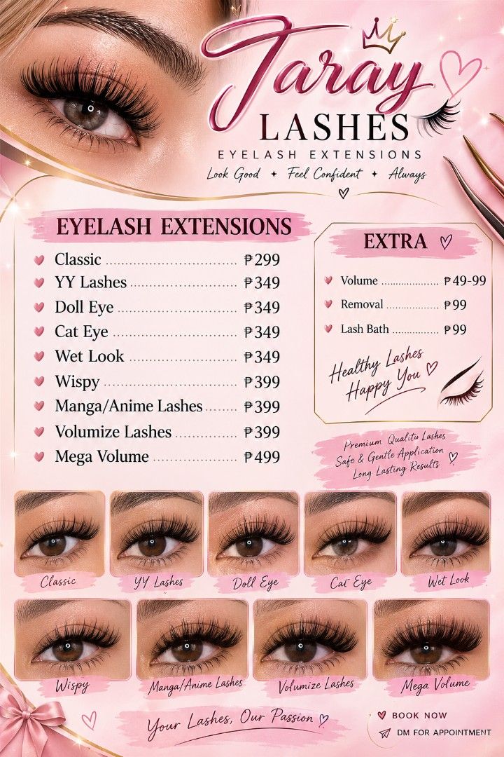 Taray Lashes, Nails, and Ear Piercing Services (Category: Makeup) located in Manila. Submitted by quiin_taray (Listing ID 1469587199, Image 1). Description: - Book your next beauty session with Taray! - Professional eyelash extensions starting at 299 PHP - Soft-gel nail extensions available - Ear piercing sets for only 399 PHP - Free hypoallergenic US 10K gold earrings with birth month gemstones included in piercing sets - Message us to book your
