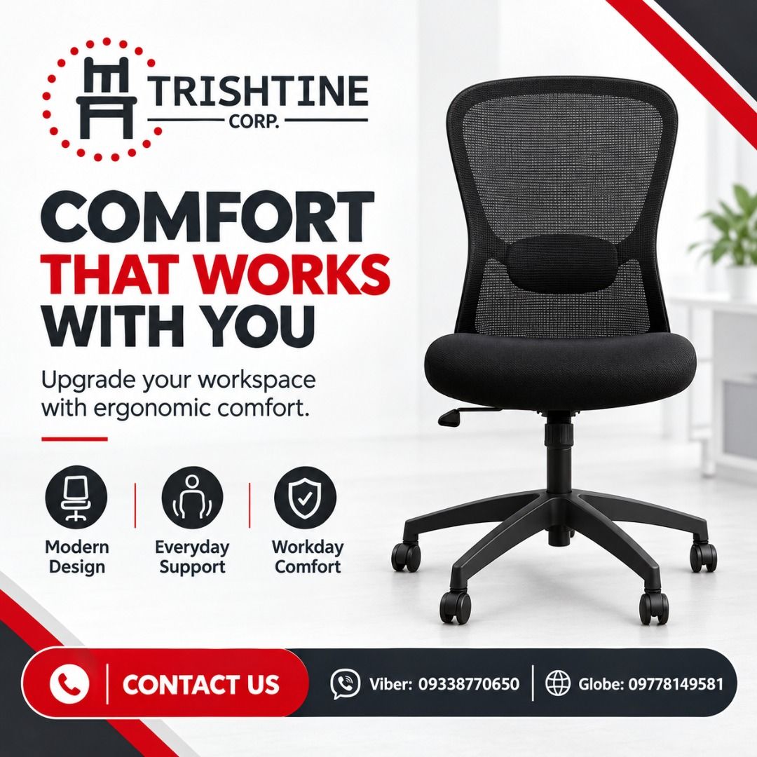 TCL-048 | Mesh Clerical Chair (Category: Office Furniture & Fixtures) located in Quezon City. Submitted by trishtinecorp.jem (Listing ID 1469598571, Image 1). Description: NOTE : VAT INCLUSIVE PRICE , BULK ORDERS MORE DISCOUNTS ! 📞 CONTACT US TODAY! (V)(I)(B)(E)(R) - O933.877.O65O ✨ Why Choose TRISHTINE CORP.? *Quality and durable office furniture *Practical and professional designs *Functional solutions for different workspaces *Commitment to c
