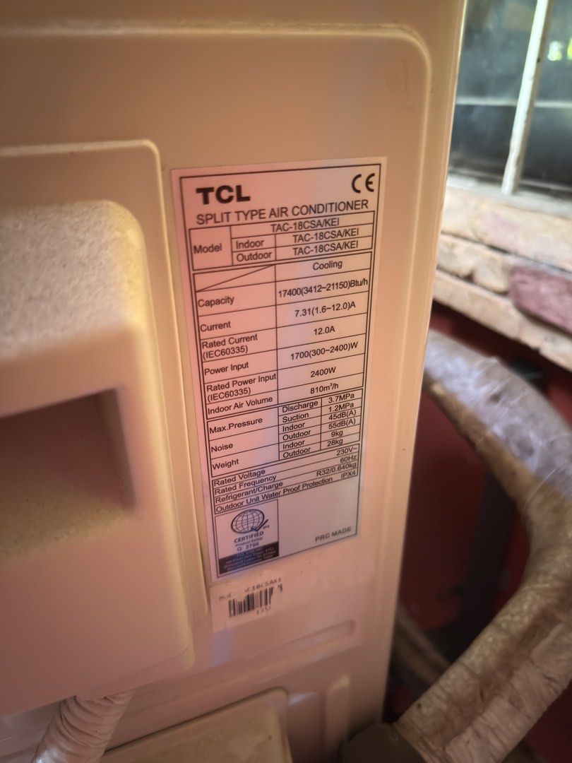 TCL Split Type Air Conditioner (Category: Air Conditioning and Heating) located in Manila. Submitted by crlnne_0000 (Listing ID 1469751913, Image 2). Description: TCL Split Type Aircon ✅ Inverter 2.0 HP ✅ UNIT ONLY ✅ Strong and efficient cooling ✅ Well-maintained and in good working condition ✅ Perfect for bedrooms, living rooms, or office spaces RFS: Upgrade 🔸Installation and shipping will be at the buyer’s expense..