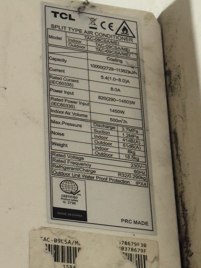 TCL split type inverter aircon (Category: Air Conditioning and Heating) located in Marikina City. Submitted by anastasia_louise3e (Listing ID 1469670125, Image 2). Description: FOR SALE: TCL Inverter Aircon Split Type❄️ • Brand: TCL • Type: Split-Type Inverter • Capacity: 1.0 HP (9,000 BTU) • Model: TAC-09CSA/ML • Voltage: 230V 2 years used only NO ISSUE! free extra long hose of aircon 📌 Pre-loved unit 📌 Actual photos posted 📌 PM for price, in