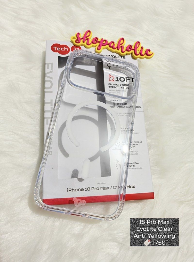 Tech21 EvoLite Clear Case Anti-Yellowing Iphone 18 Pro Max (Category: Cases & Sleeves) located in Caloocan City. Submitted by shopaholic.nej (Listing ID 1469649387, Image 1). Description: AVAILABLE ONHAND🌟fits 17 pro max 🌟BRAND NEW & AUTHENTIC🌟 📍North Caloocan 💰Gcash / BPI / Maribank (Seabank) 🚚 grab/lalamove/J&T (no shapi checkout).