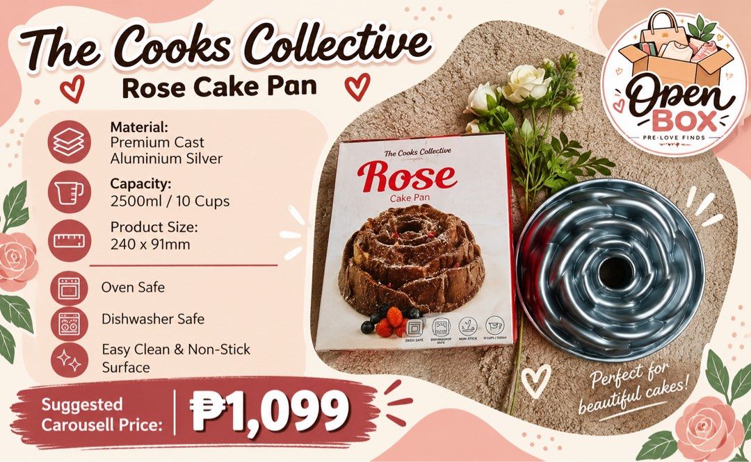 The Cooks Collective Rose Cake Pan (Category: Bakeware) located in Manila. Submitted by free.openboxph (Listing ID 1469589967, Image 1). Description: .