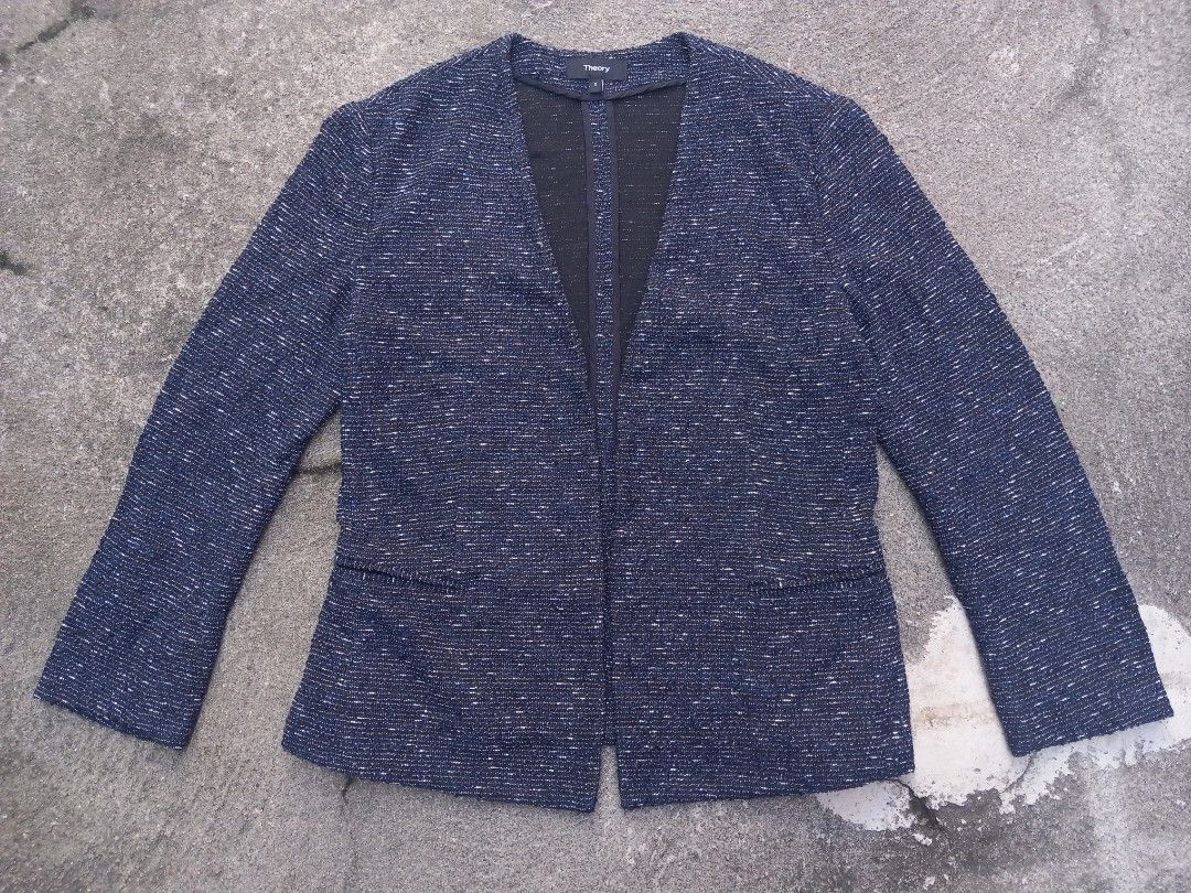 Theory Lindrayia R Spring Tweed Blazer Jacket (Category: Coats, Jackets and Outerwear) located in Cavite. Submitted by ulldrich (Listing ID 1469573872, Image 3). Description: Theory Lindrayia R Spring Tweed Blazer Jacket 🔖 450 + shipping Size: 17.5" Width x 22.5" Length Condition: Like new Issue: None Color: Blue Color rate: 10/10 Location and Courier: Imus, Cavite | J&T Mode of payment: Gcash | Landbank Check out my Carousell Account: @ulldrich