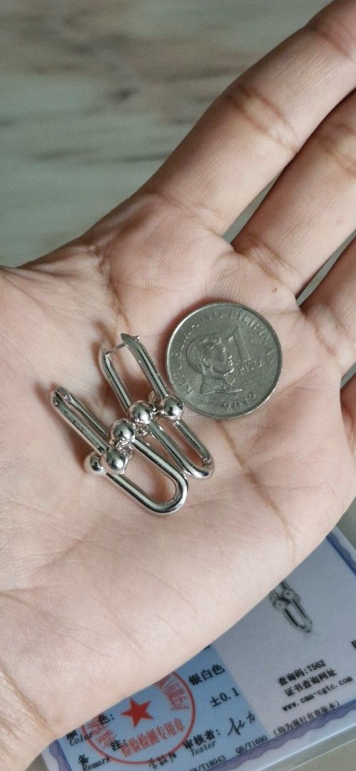 TIFFANY & CO. LARGE HARDWARE EARRINGS (Category: Earrings) located in Pasig City. Submitted by gotenten (Listing ID 1469624540, Image 2). Description: S925 MC Rhodium-coated..