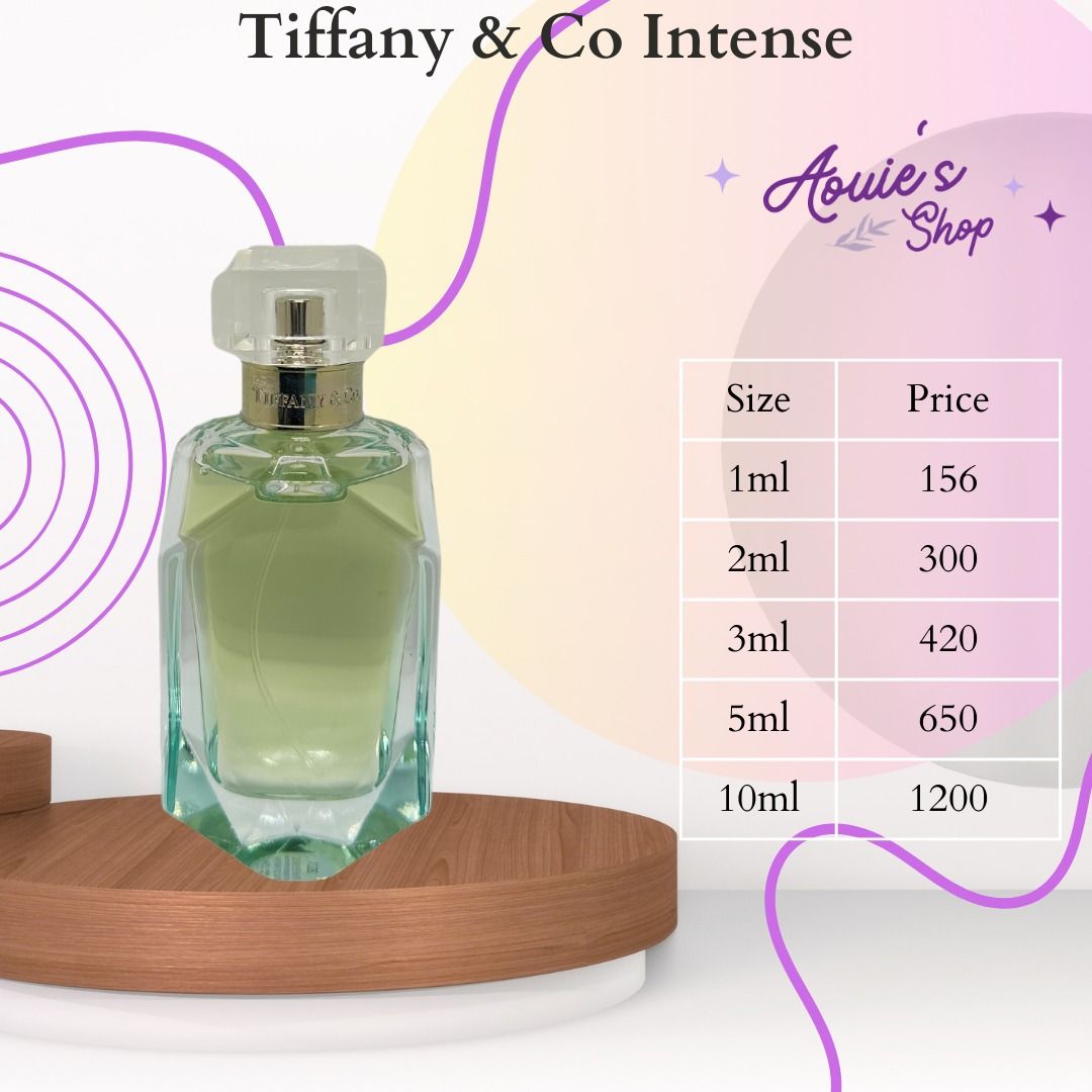 Tiffany Decant Perfume (Category: Fragrance & Deodorants) located in Manila. Submitted by aouievallente (Listing ID 1469753034, Image 3). Description: - Hand-decanted fresh from the original bottle - Available sizes: 1ml, 2ml, 3ml, 5ml, and 10ml - Perfect way to test the scent before committing to a full bottle - Prices vary depending on the chosen size - Message us to inquire or place your order .