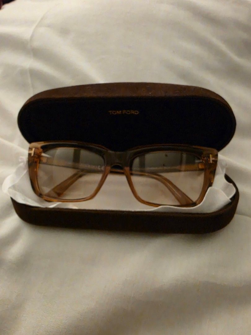 Tom Ford Indoor Shade | Used Once (Category: Sunglasses & Eyewear) located in Makati City. Submitted by cosmicfalcon_07208f (Listing ID 1469681855, Image 1). Description: - Bought September 2026, Used ONCE, Original Price at PHP 24,000 - Brand: Tom Ford - Colorway: Translucent brown tortoiseshell - Style: Chunky square acetate silhouette with signature metallic T hinges - Origin: Made in Italy - Condition/Lenses: Fitted with clear demo lenses, re