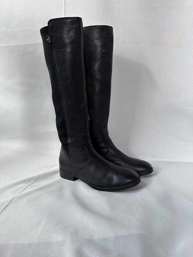Tory Burch Selden Stretch Leather Riding Boots (Category: Boots) located in Cabanglasan. Submitted by thefashiongarage.co (Listing ID 1469602309, Image 2). Description: Title - Tory Burch Model/Name - Selden Stretch Leather Riding boost Size on Tag - 7M - Size 7 US - Medium Width Conditiion - Excellent Condition with normal sign of wear Category- Riding Boots/ Casual Fitting - Slim Stretch Made in - China Material - Leather Color - Black Design -