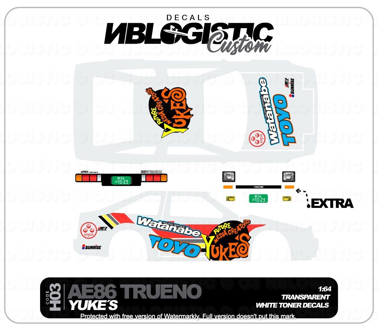 Toyota AE86 Trueno Universal WaterSlide Decal for hot wheels 1/64 Scale ...
