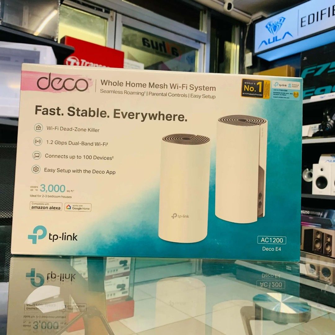 TP-Link Deco E4 AC1200 Whole Home Mesh WiFi System 2PACK (Category: Office & Business Technology) located in Pasay City. Submitted by gogadgetswithjaja (Listing ID 1469579764, Image 1). Description: TP-Link Deco E4 AC1200 Whole Home Mesh WiFi System 2PACK 🔎Please visit brands official website for more details of products specs and features. ❗️Prices are subject to change without prior notice. ✅️Actual picture posted. Brand New & Sealed. ✅️With r