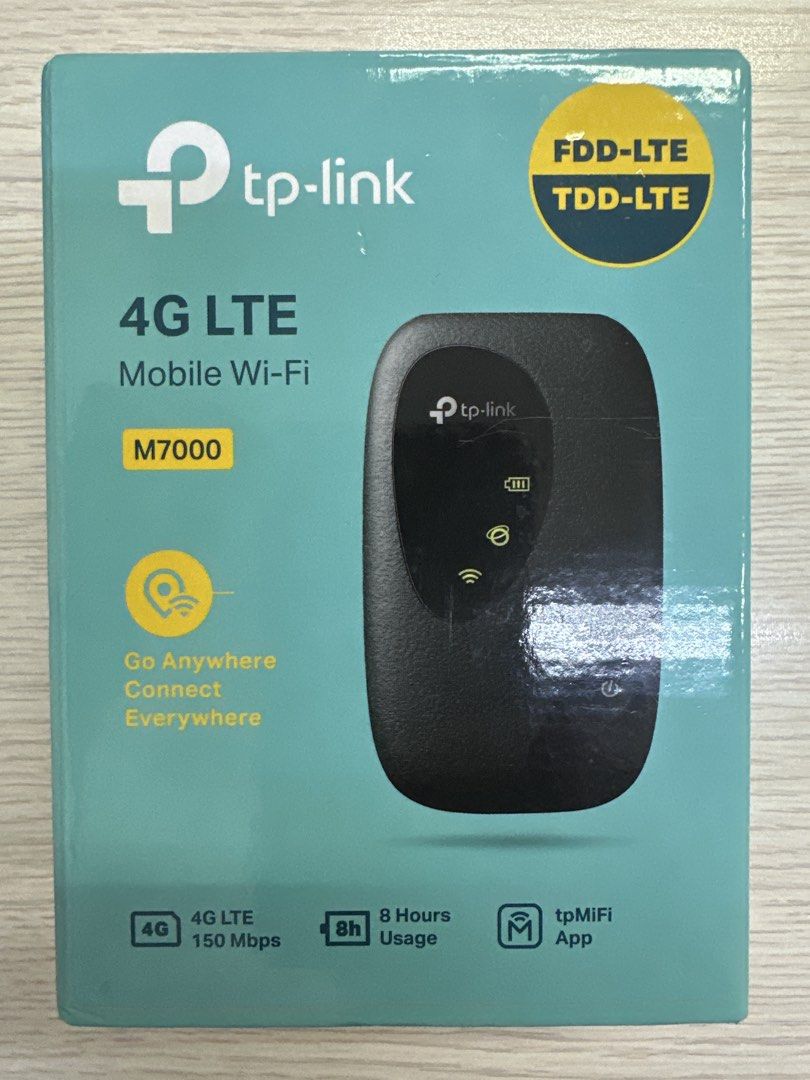 TP-Link M7000 4G LTE Mobile Wi-Fi (Category: Networking) located in Manila. Submitted by contact.tsangers (Listing ID 1469631966, Image 1). Description: - Model: TP-Link M7000 4G LTE Mobile Wi-Fi - Speed: Fast downloads up to 150 Mbps - Battery: Up to 8 hours of continuous use on a single charge - Compatibility: Supports FDD-LTE and TDD-LTE networks - Control: Easily manage settings using the tpMiFi app - Design: Compact and portable black device