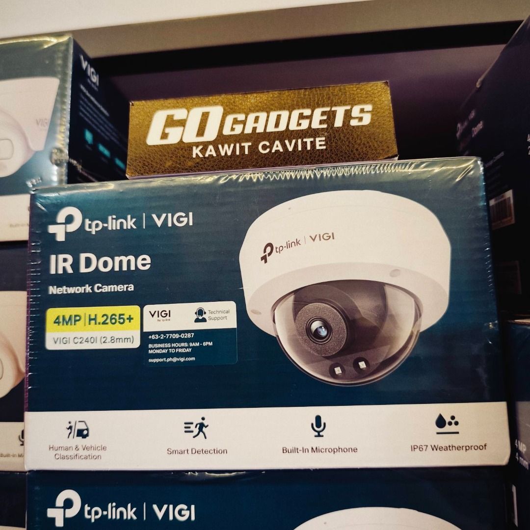 TP-Link VIGI C240I 4MP IR Dome Network Camera (Category: Security Systems & CCTV Cameras) located in Cavite. Submitted by jerickher83429 (Listing ID 1469669704, Image 1). Description: - Brand new & sealed TP-Link VIGI C240I 4MP Dome Network Camera - Crystal-clear 4MP resolution with H.265+ support - Wide 2.8mm lens and built-in microphone - Smart detection with human and vehicle classification - IP67 weatherproof rating, perfect for outdoor use -