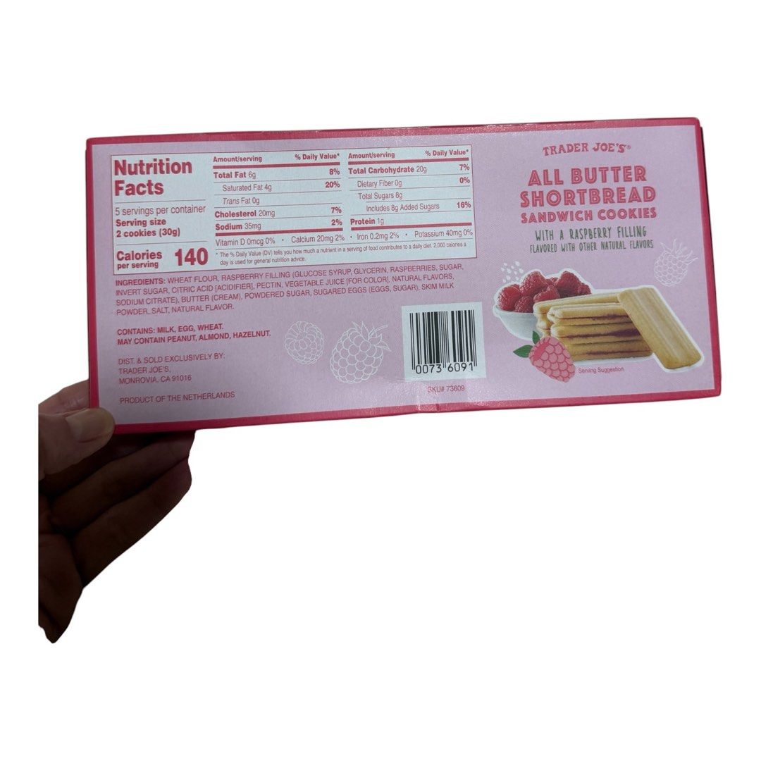 Trader Joe’s All Butter Shortbread (Category: Other Food & Drinks) located in Lipa City. Submitted by lifestyled (Listing ID 1469647933, Image 2). Description: Trader Joe’s All Butter Shortbread Sandwich Cookies with a Raspberry Filling. Expiry 3/30/2027 💯Authentic.