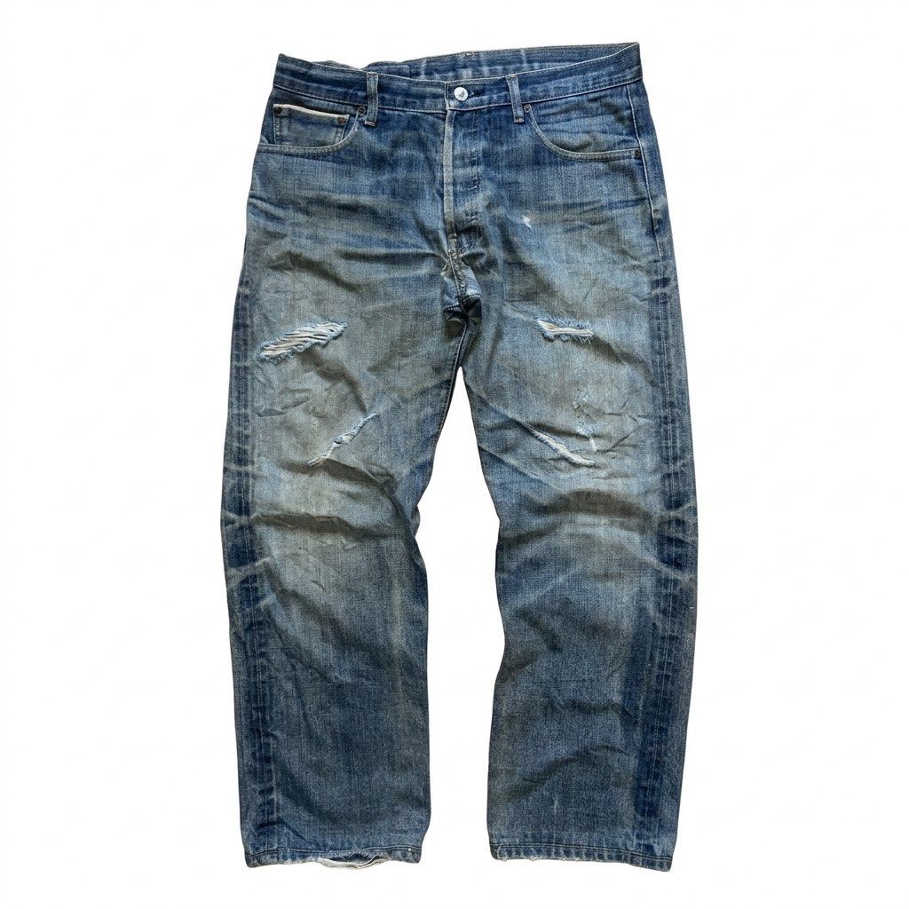 true vintage 70s levis 501 big E (Category: Jeans) located in Cagayan de Oro. Submitted by neoazai (Listing ID 1469583688, Image 2). Description: rare levis big E 34x32 40 length button fly selvedge These levis jeans feature an incredible, authentic worn-in wash with heavy fading cascading naturally down the front of the thighs and knees, giving them that perfectly aged, vintage look..