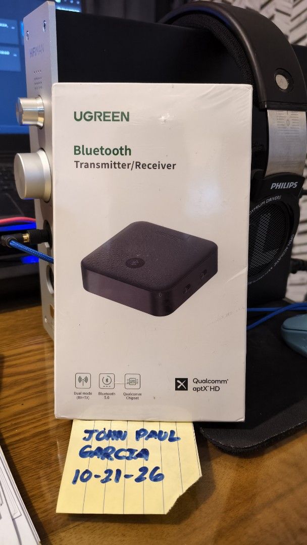 Ugreen Bluetooth Transmitter/Receiver (Category: Other Accessories) located in Bamban. Submitted by gooogleu253 (Listing ID 1469707066, Image 1). Description: Ugreen Bluetooth Transmitter/Receiver Supports aptX HD for high quality sound Unit is still sealed. No issues.